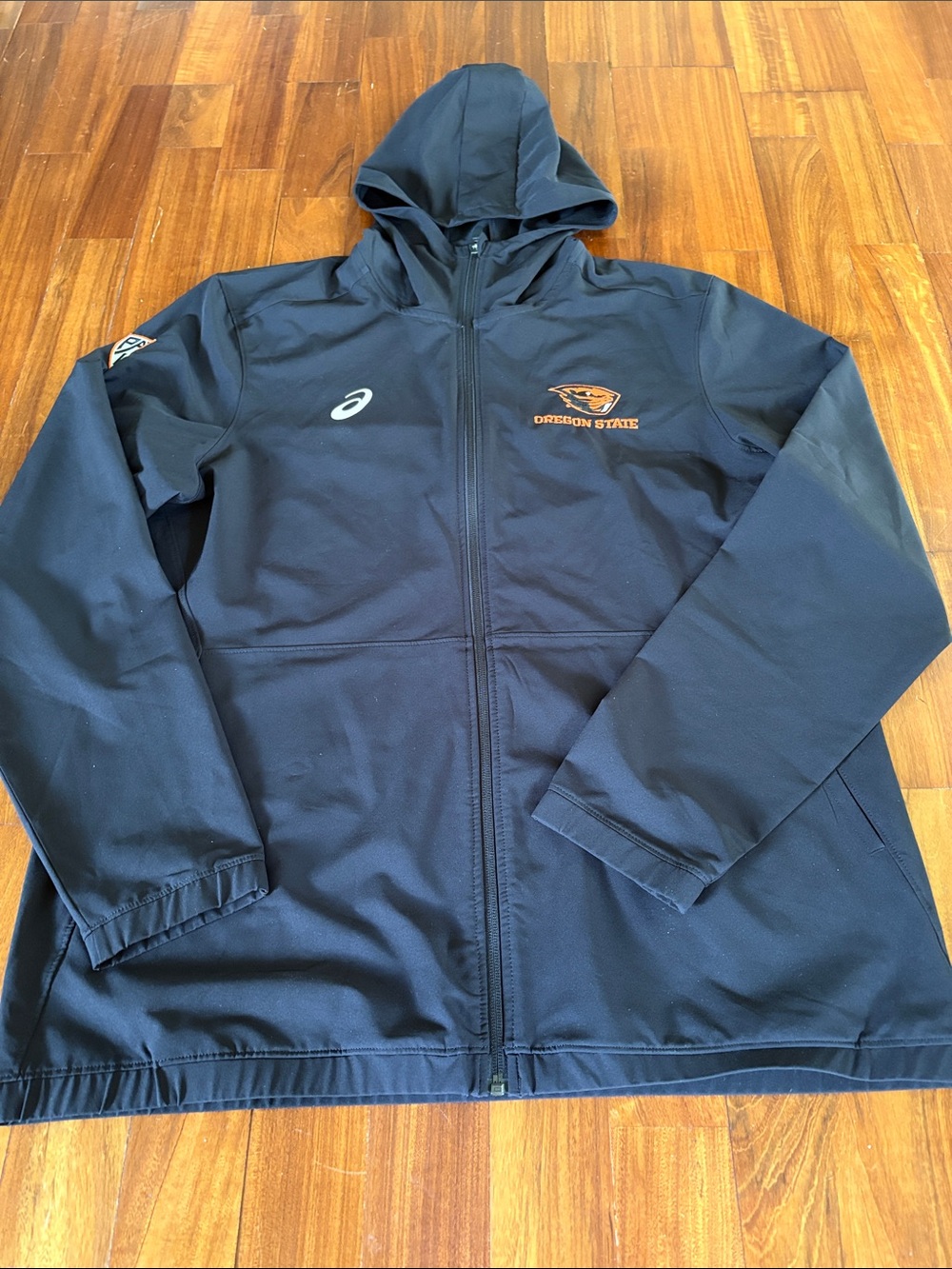 Asics Men's Black Full-Zip Hooded Light Jacket with Oregon State Logo